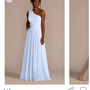 David’s Bridal mesh one-shoulder bridesmaid dress with full skirt